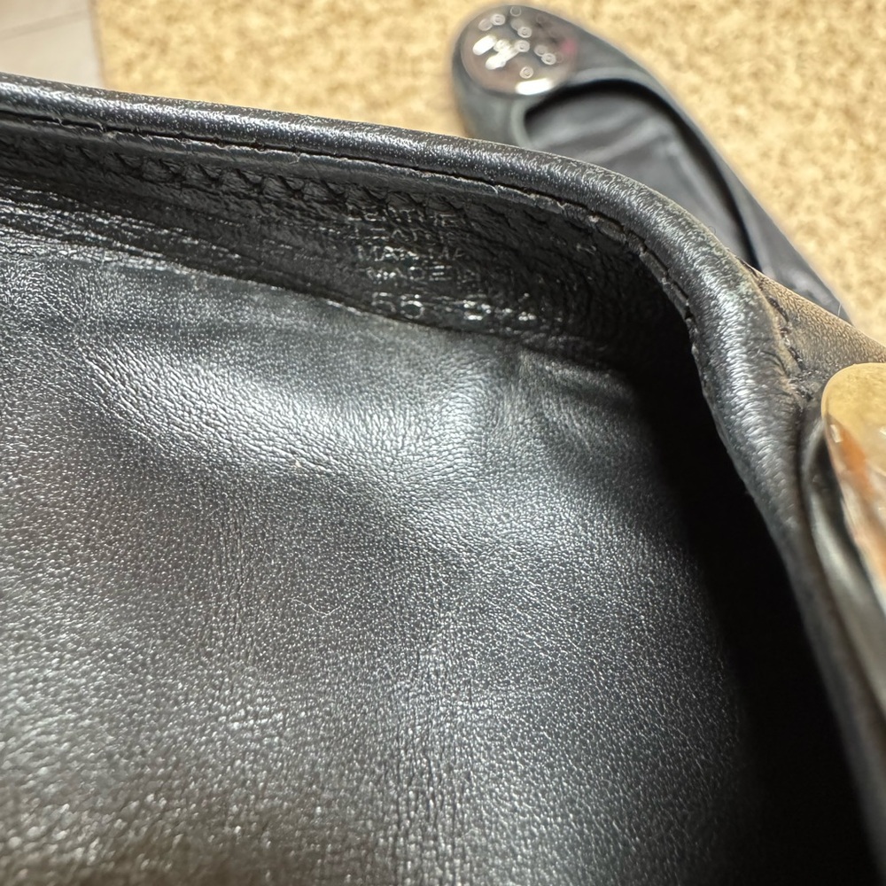 Tory Burch Black Leather Logo Ballet Flats with Silver Emblem - Picture 11 of 13
